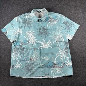 Ouku Hawaiian Shirt Mens 3XL Blue Floral Short Sleeve Button Up Aloha Casual AOP